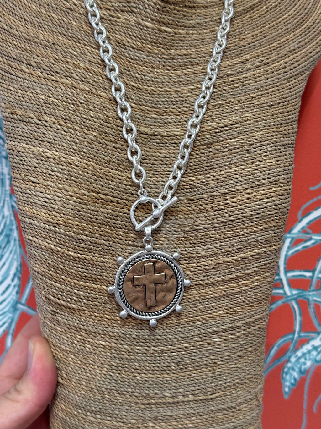 Cross Coin Necklace Silver