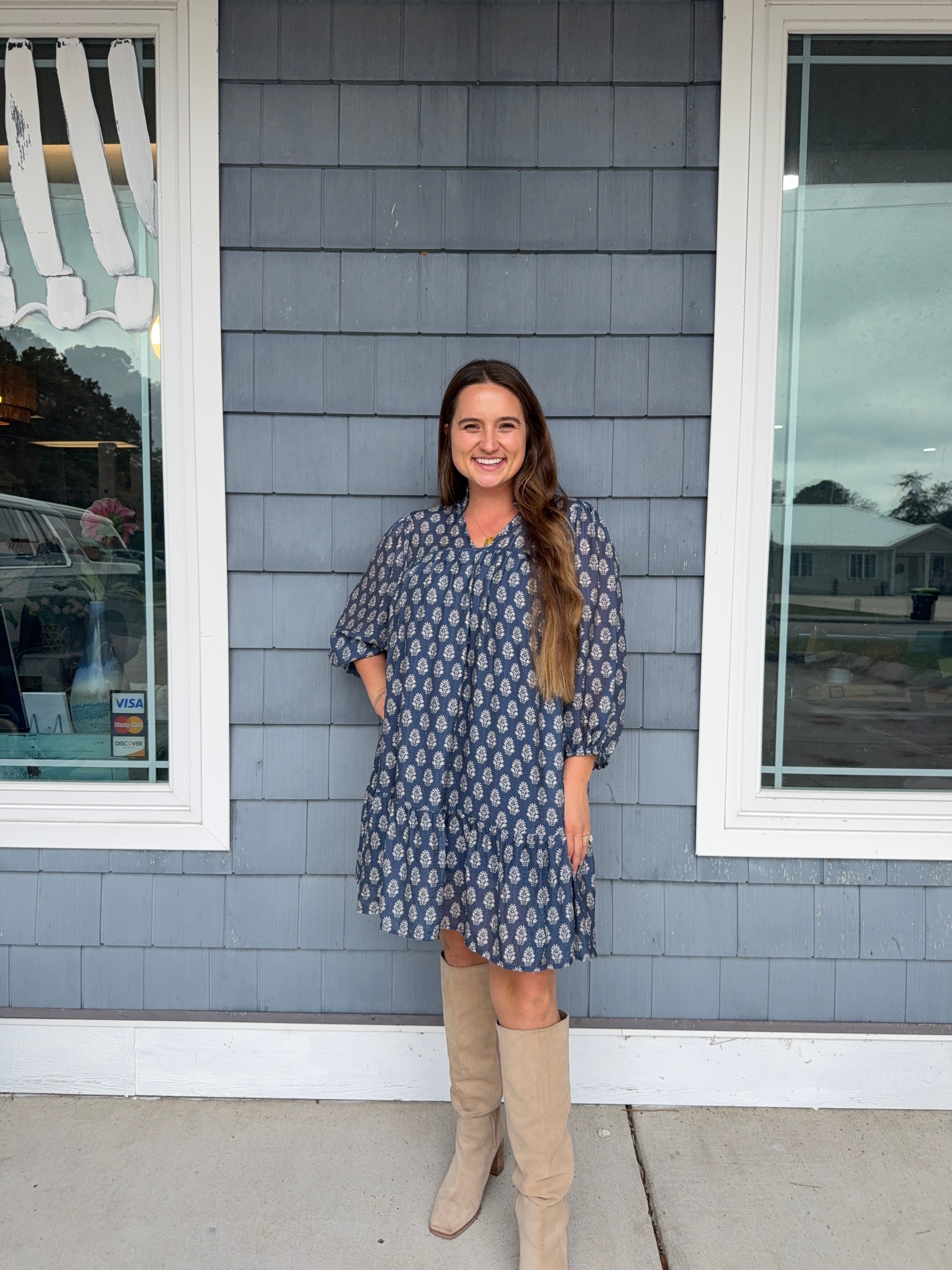 Blue Block Boho Mini Dress