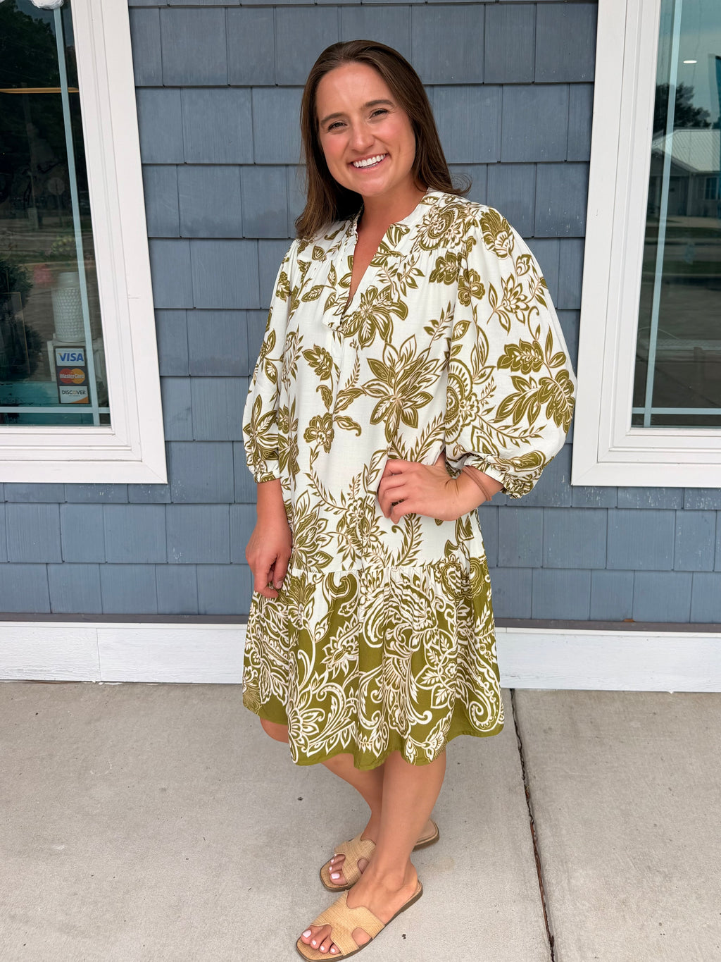Green Floral Ruffle Hem Dress