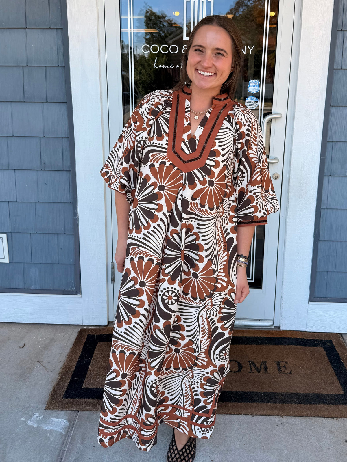 Brown Mix Abstract Midi Dress