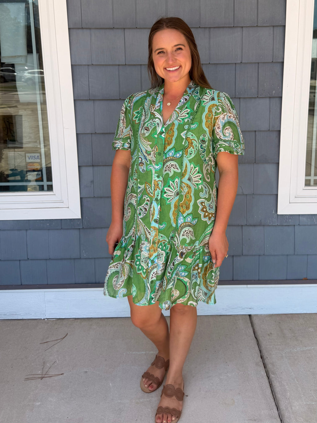 Matcha Mix Paisley Print Button Up Dress