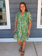 Matcha Mix Paisley Print Button Up Dress
