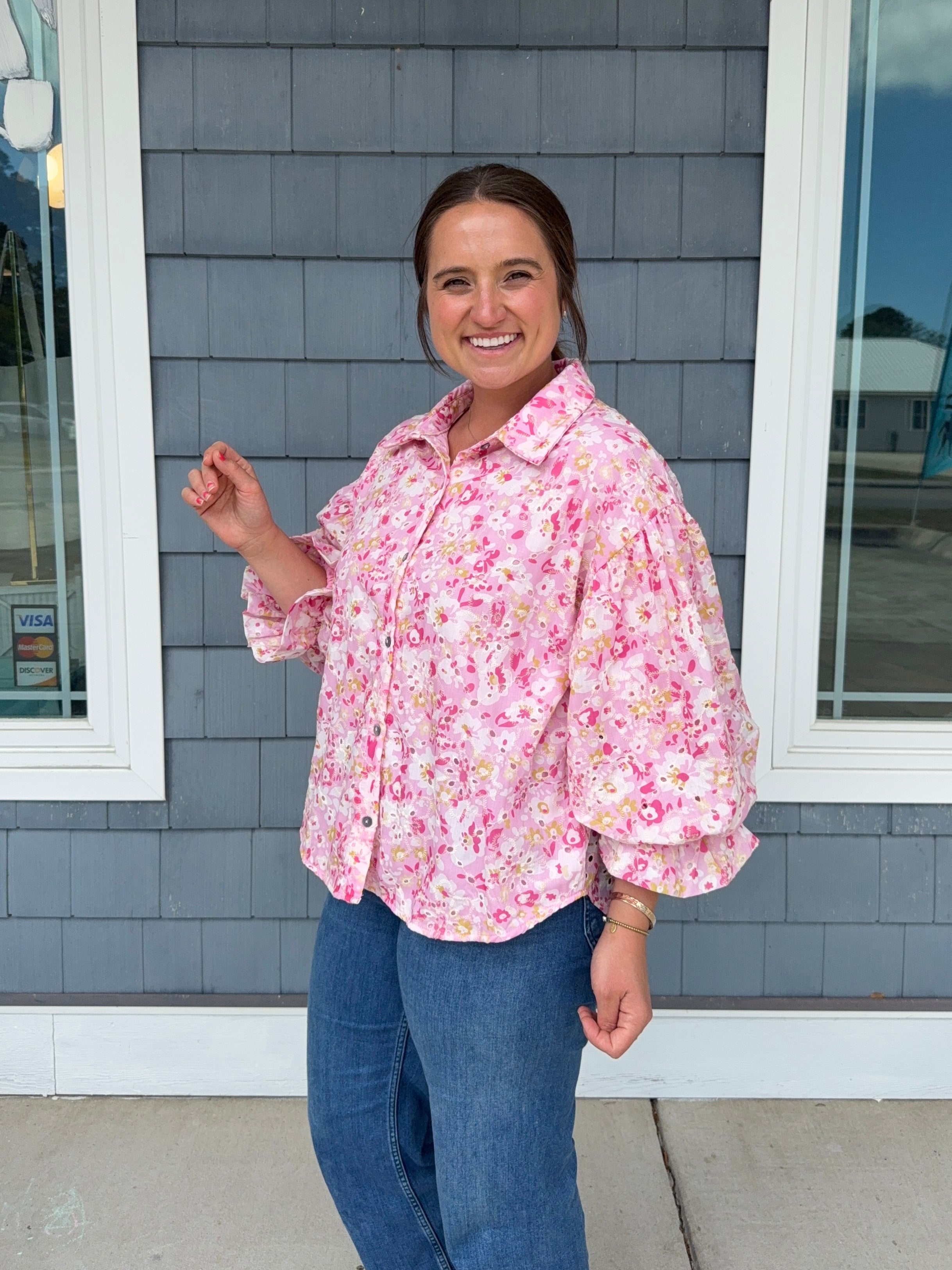 Botanical Eyelet Puff Sleeve Top