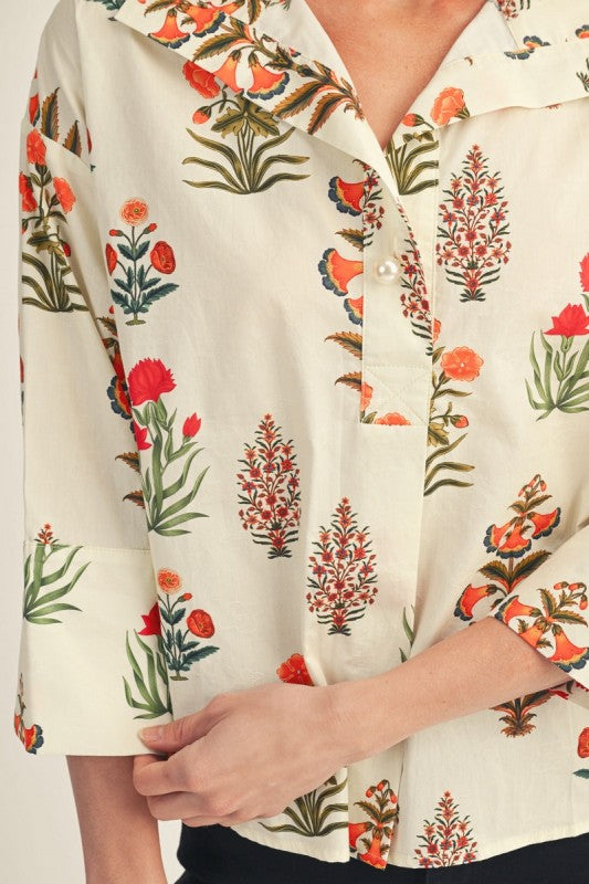 PREORDER: Offwhite Big Pearl Button Floral Top