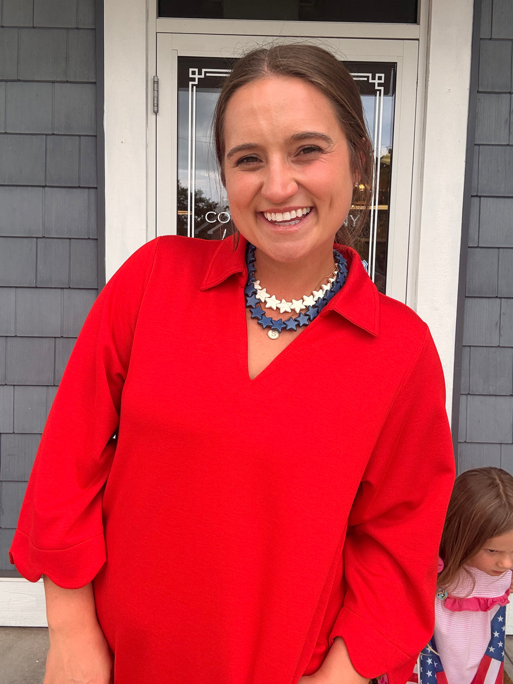 Red Scalloped Hem Solid Dress