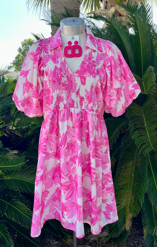 Pink Floral Print Dress