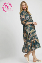 Teal Boho Tiered Midi Dress