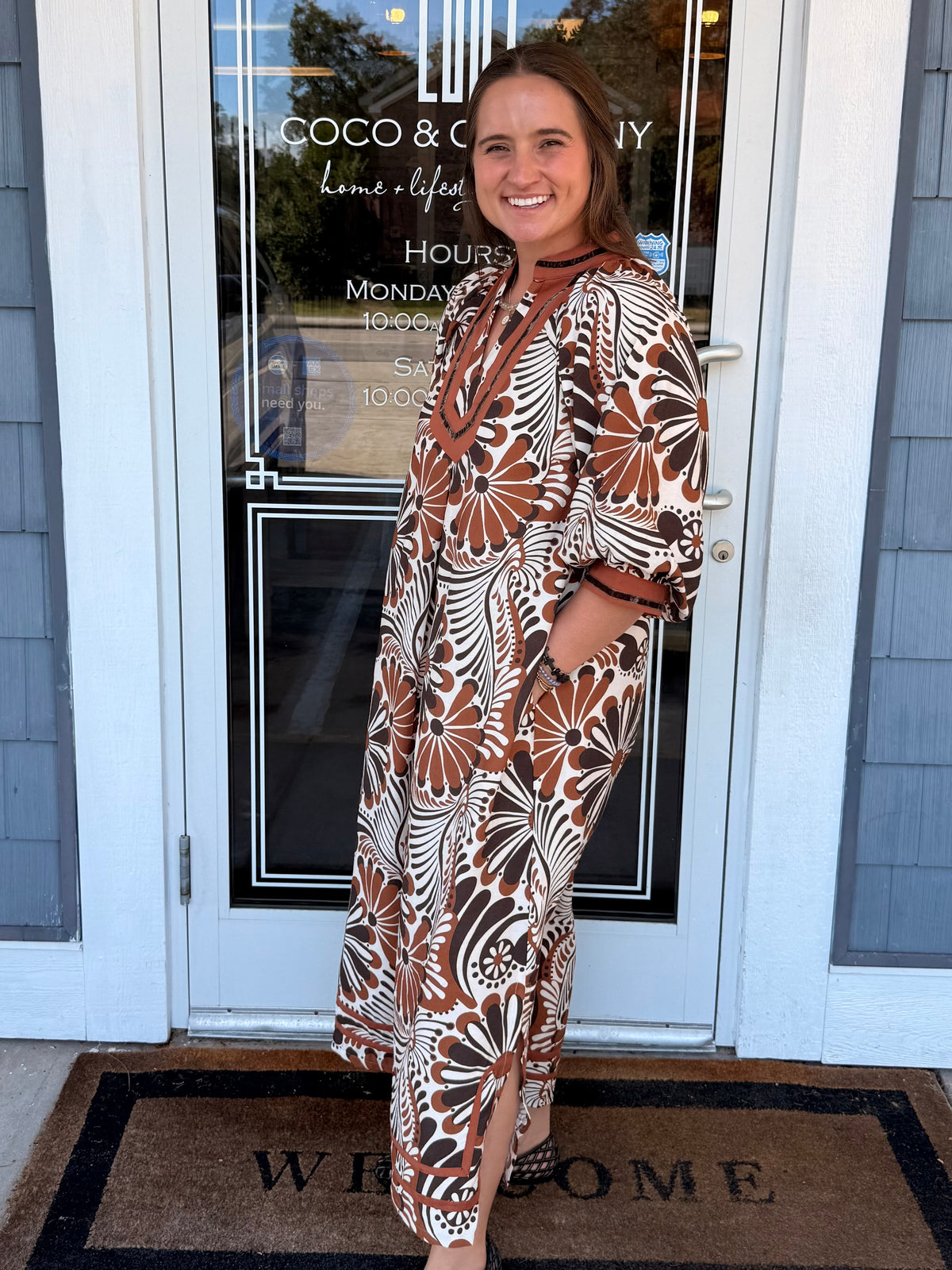 Brown Mix Abstract Midi Dress