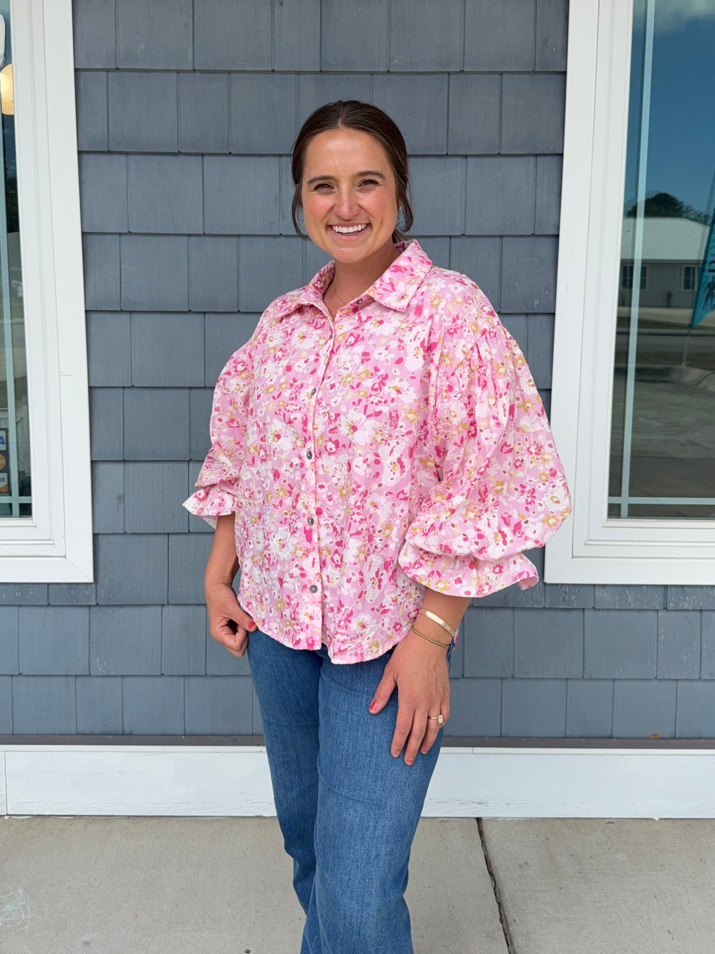 Botanical Eyelet Puff Sleeve Top