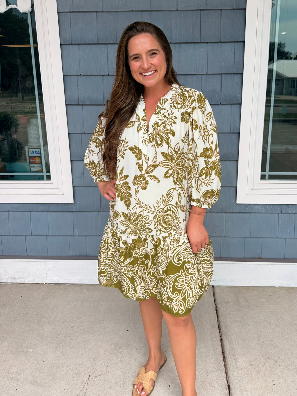 Green Floral Ruffle Hem Dress