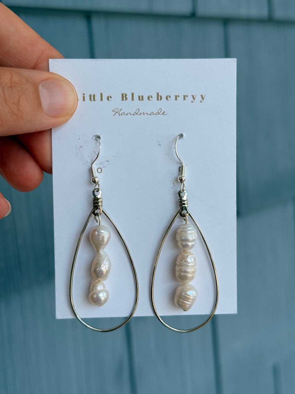 Silver & Pearl Handcrafted Earrings - Little Blueberry