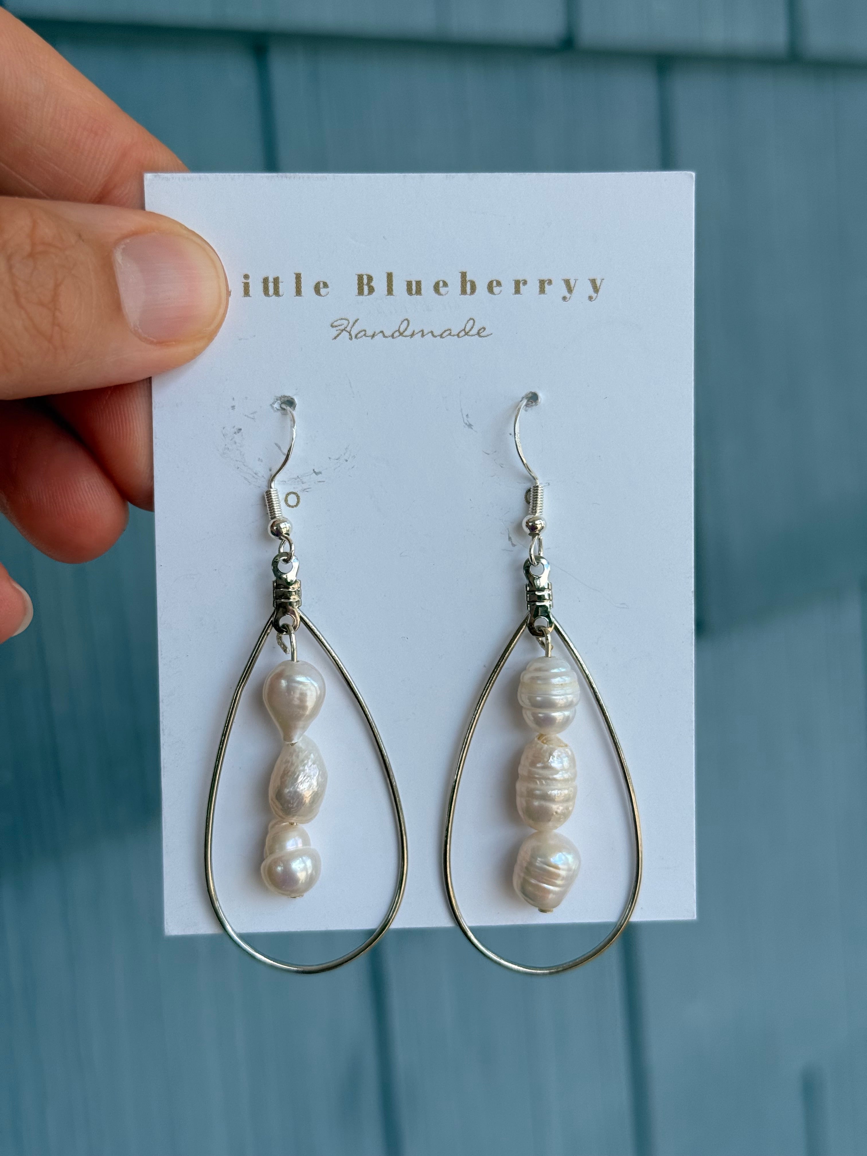 Silver & Pearl Handcrafted Earrings - Little Blueberry