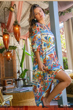 Blue Border Print MIDI Dress