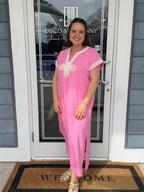 Pink Appliqué Trim Midi Dress