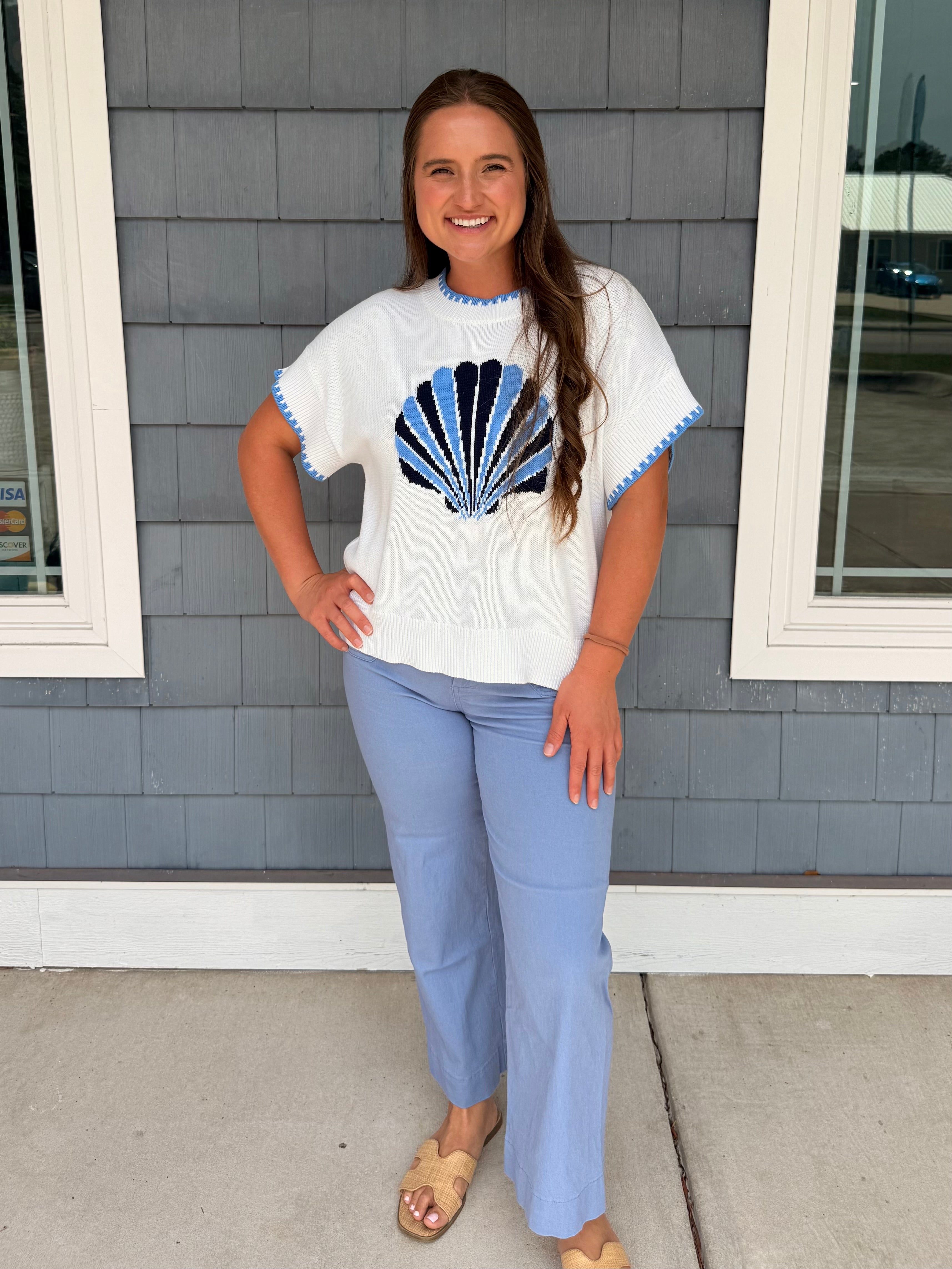 Navy & Blue Off White Shell Sweater Top