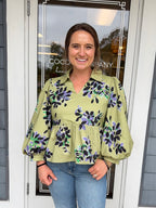 Olive Floral Peplum Top