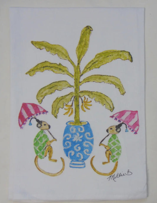 Banana Monkeys White Flour Sack Towel