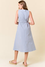 Blue Cotton Button Down Midi Dress