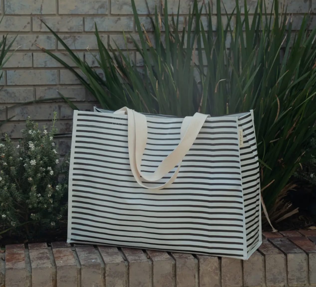 Black Thin Stripe XL All Day Bag With Matching Removable Pouch