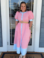Orange & Blue Stripe Midi Dress w/ Belt