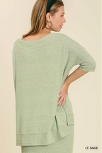 Light Sage Boatneck Ribbed Knit Top