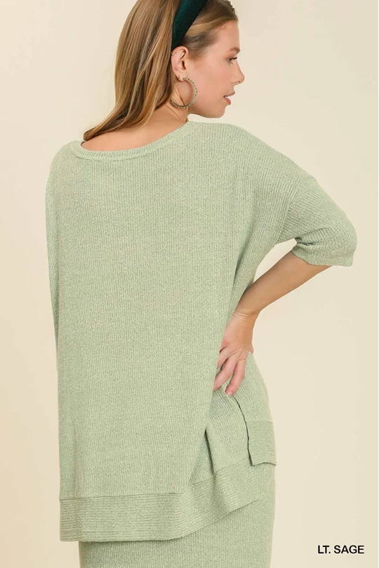 Light Sage Boatneck Ribbed Knit Top