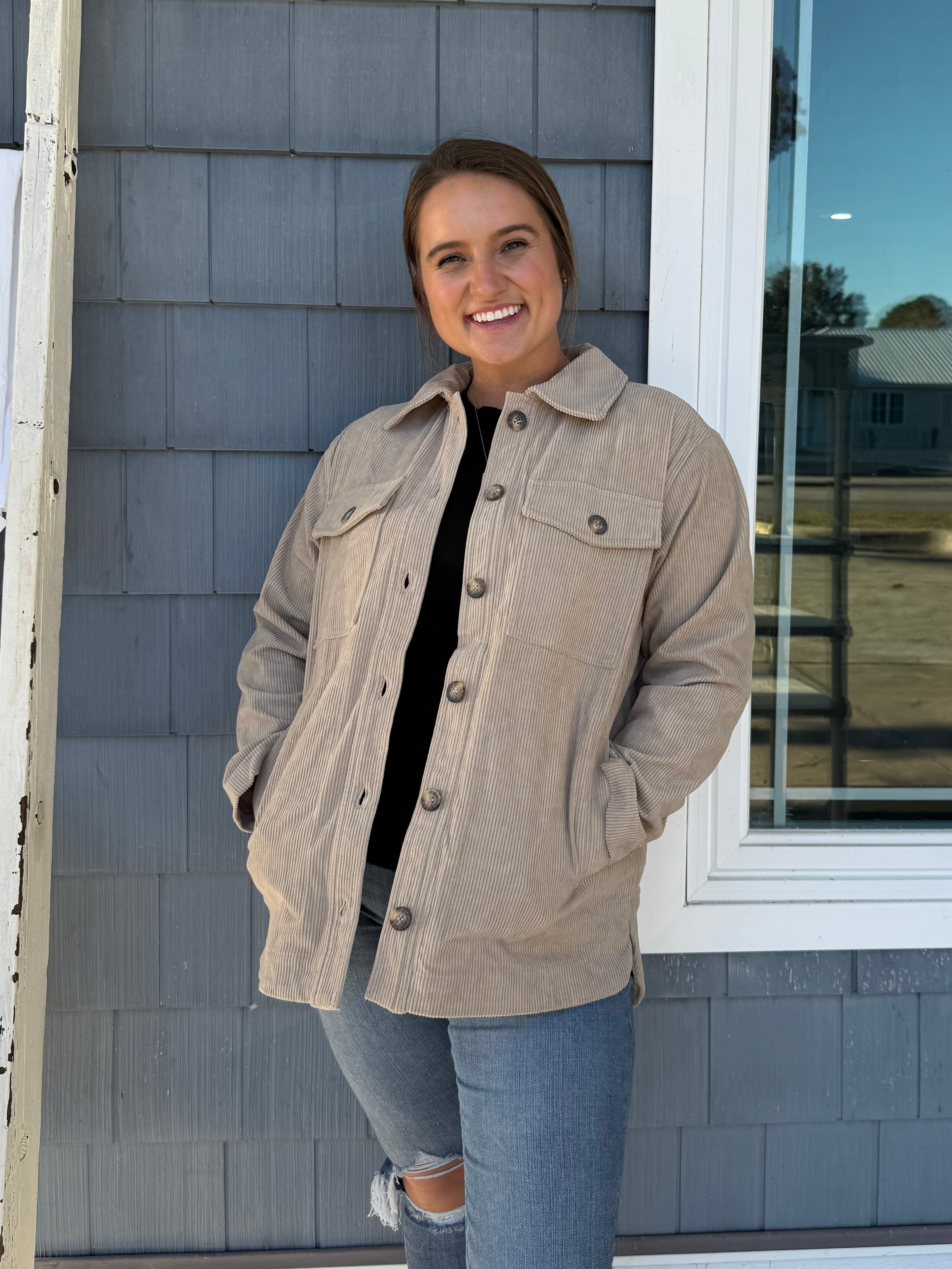 Cream Corduroy Button Up Shacket
