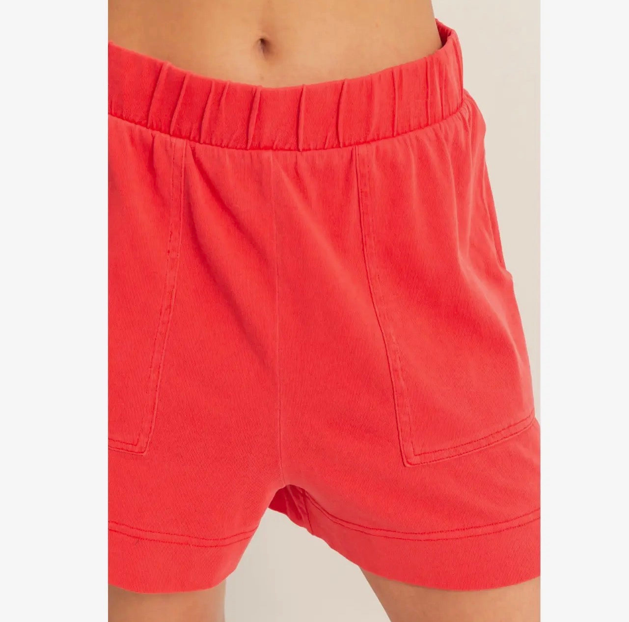 Sleeveless Round Neck Top & Shorts Set- Red