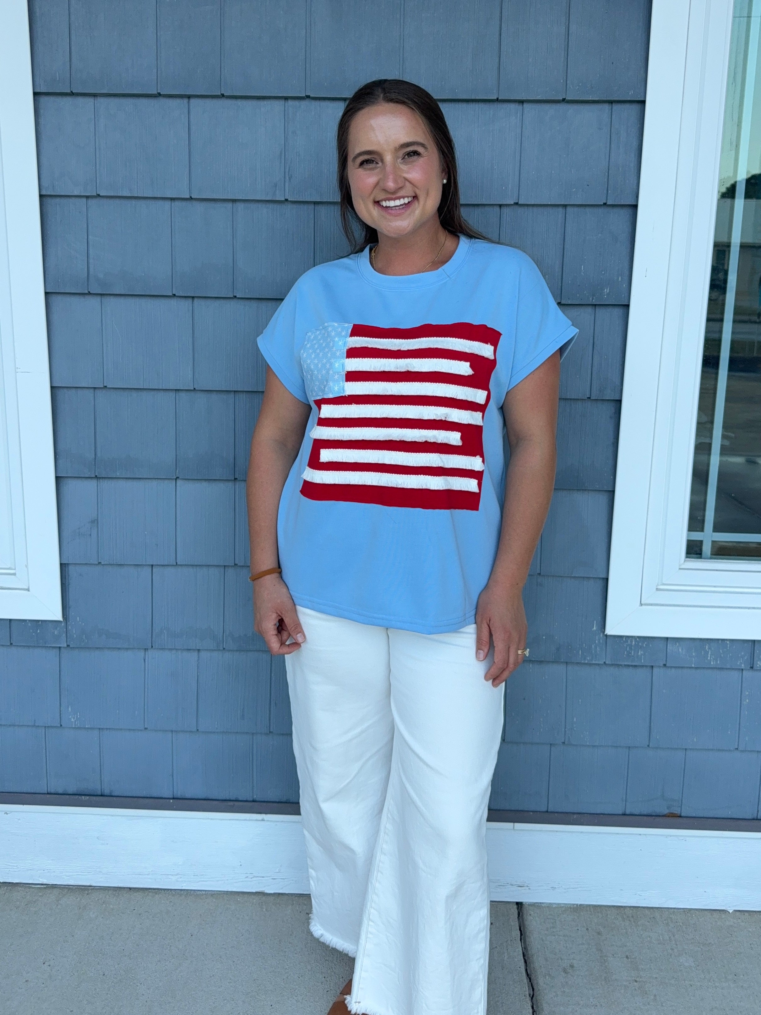 Blue USA Flag Textured Shirt