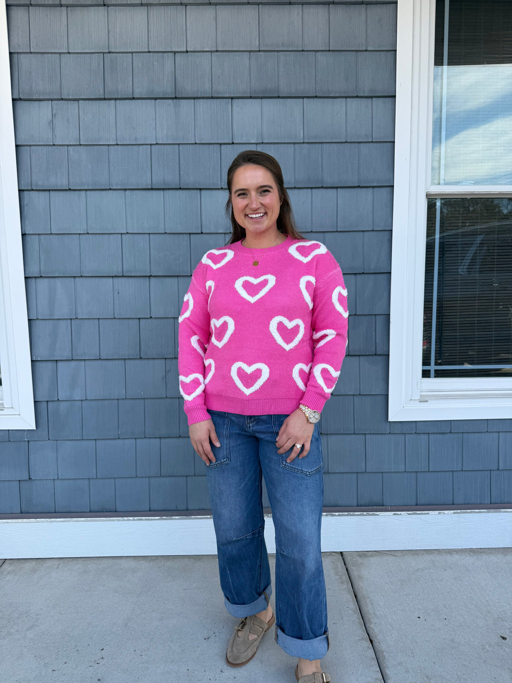 Pink & White Heart Sweater