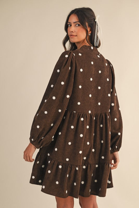 Chocolate Polka Dot Tiered Mini Dress