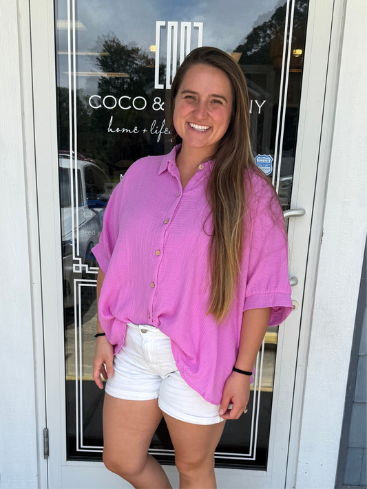Bright Periwinkle Double Gauze Button Up Top