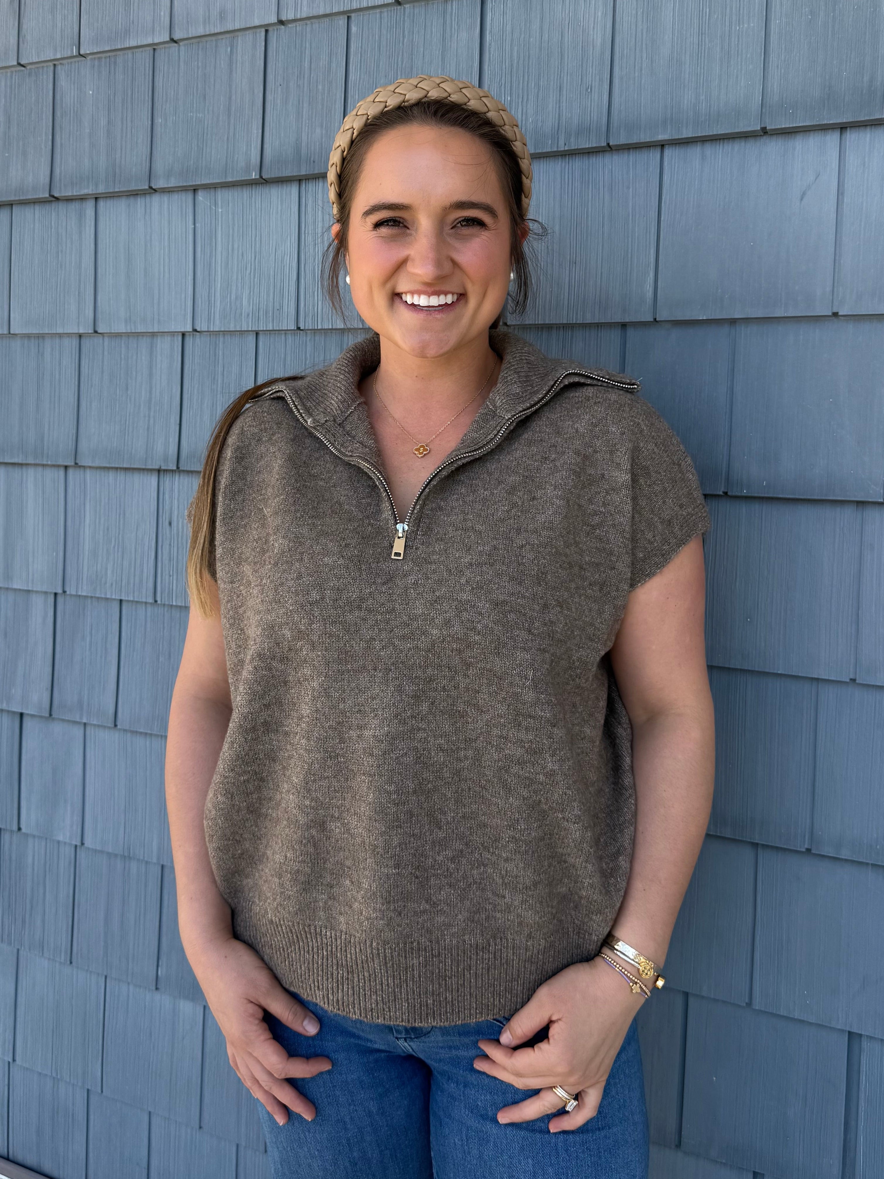 Mocha Cozy Vest Knit Top
