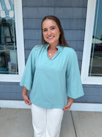 Seafoam Ruffled Neck Blouse