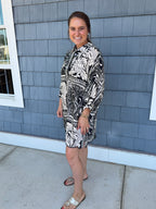 Black Marbled Bandana Dress W/ Scallop Detail