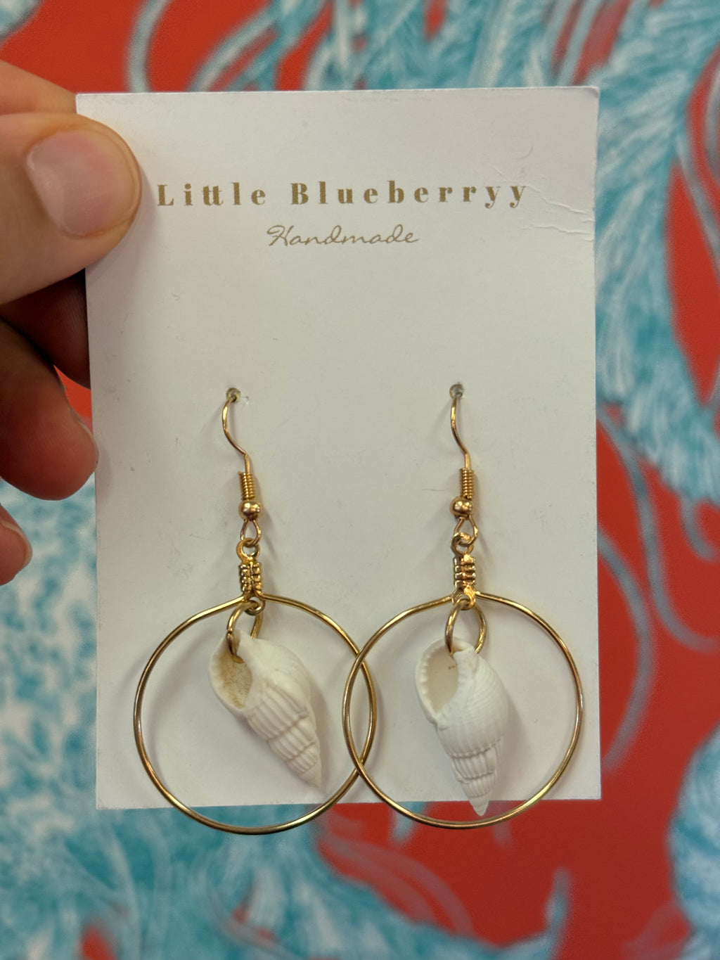 Small White Shell & Gold Handcrafted Earrings - Little Blueberry