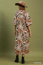 Brown Mix Abstract Midi Dress