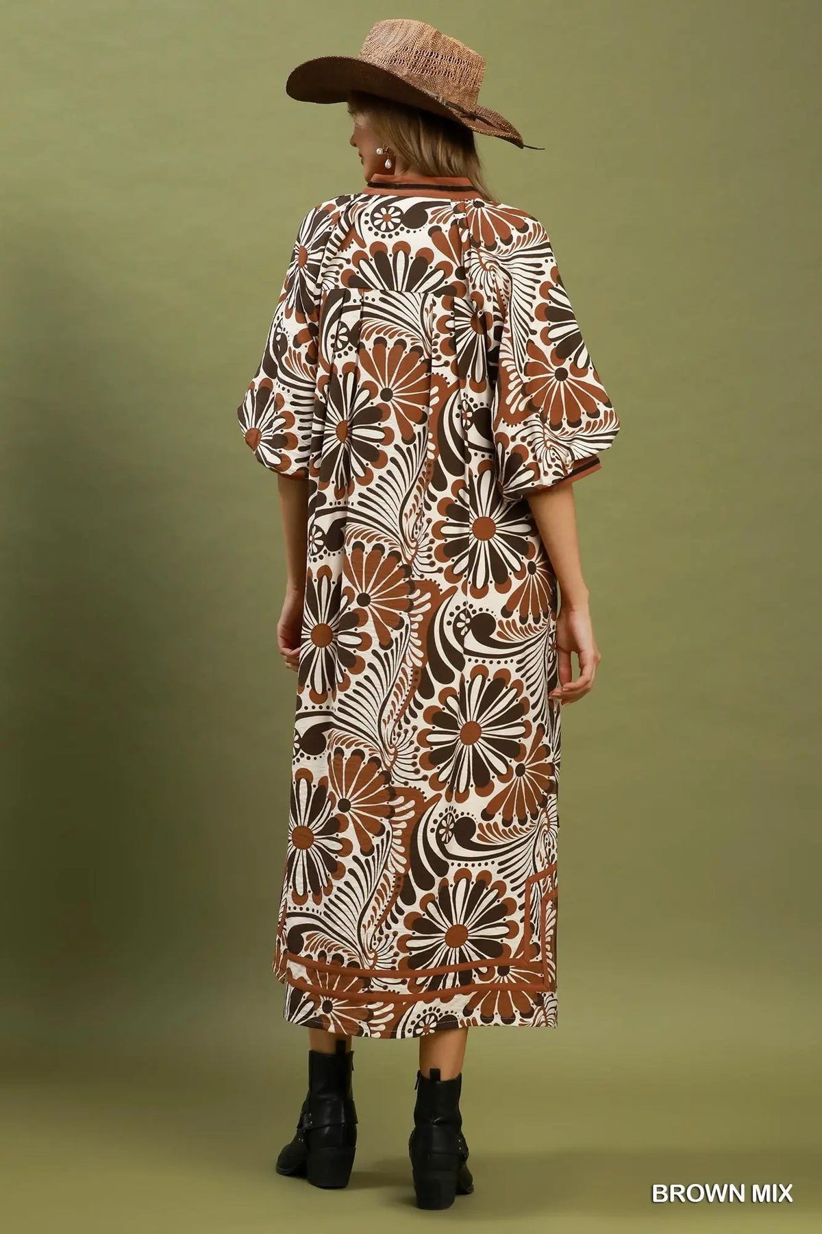 Brown Mix Abstract Midi Dress