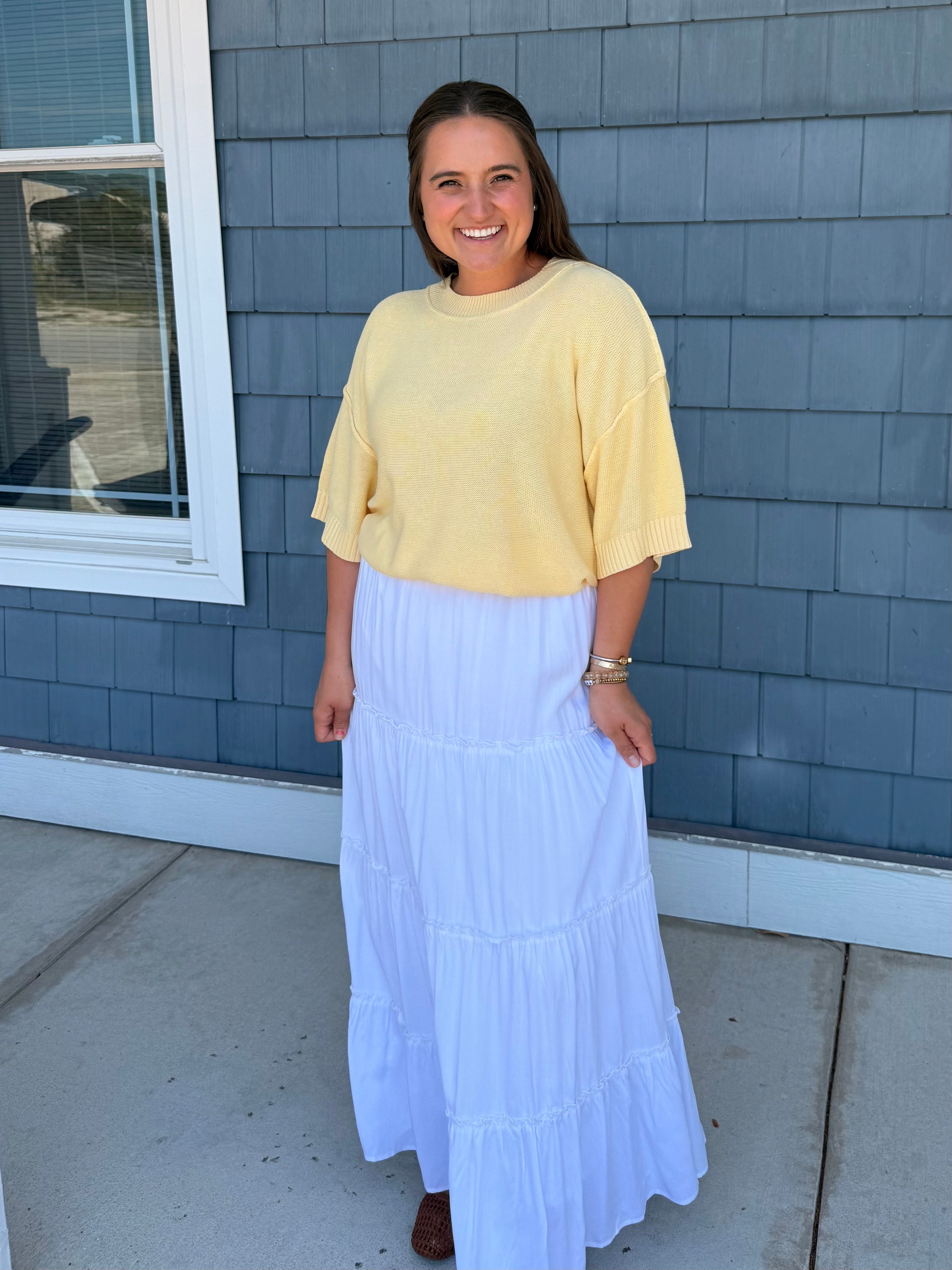 Off White Tiered Maxi Skirt