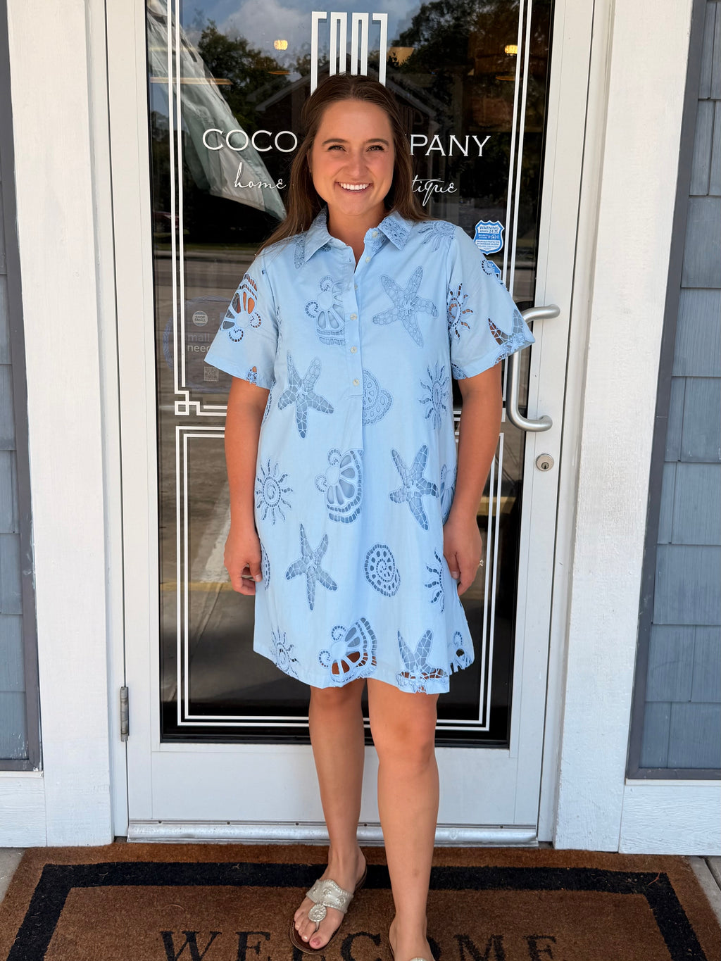 Blue Sea Scapes Eyelet Dress