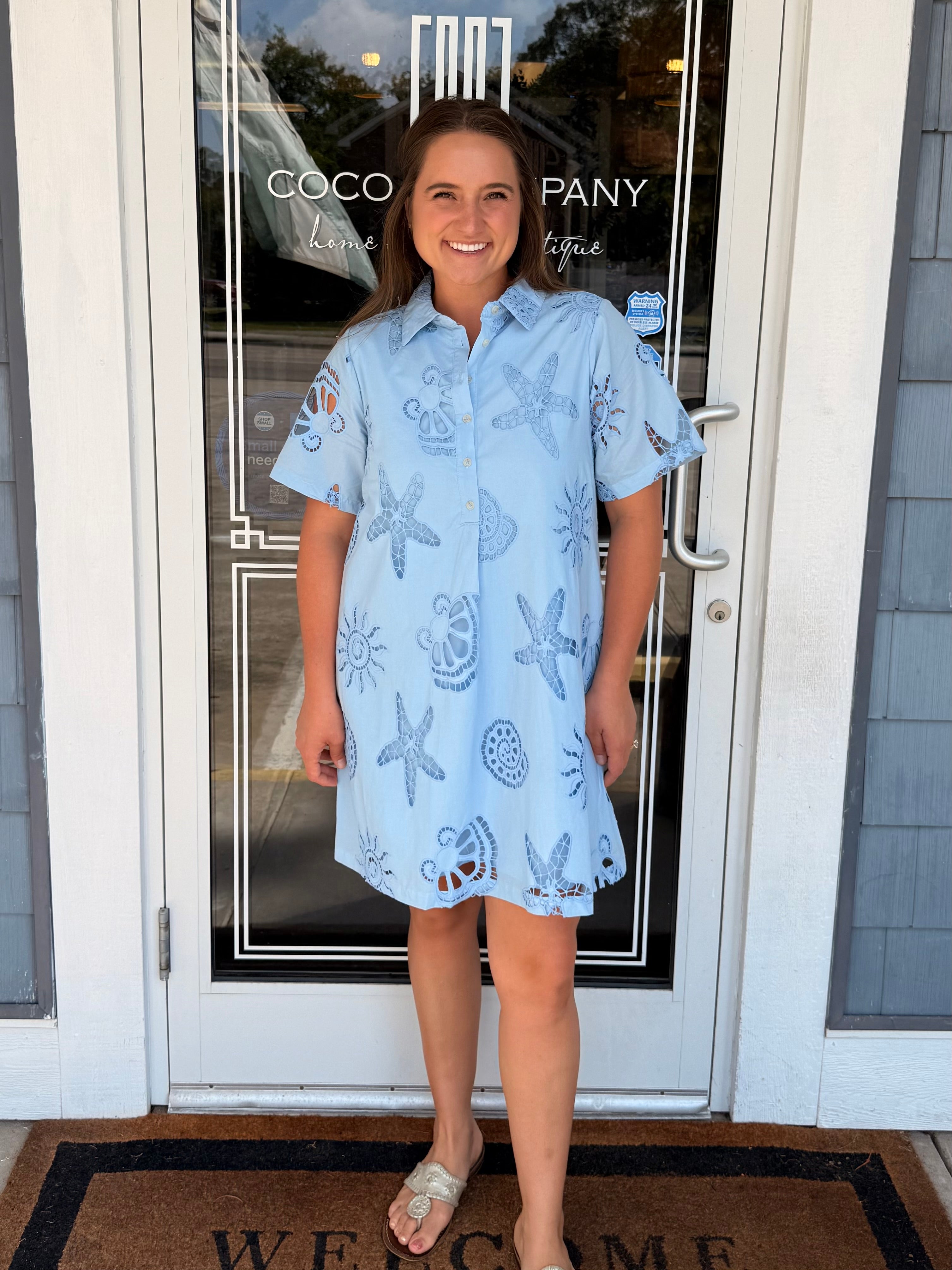 Blue Sea Scapes Eyelet Dress