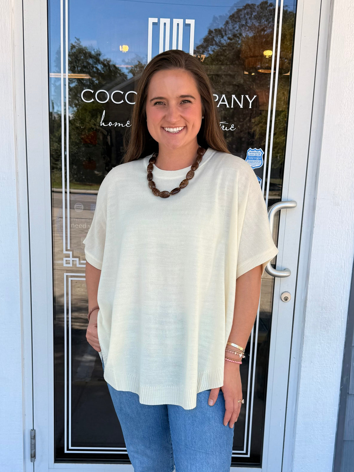Cream Solid Knit Sweater