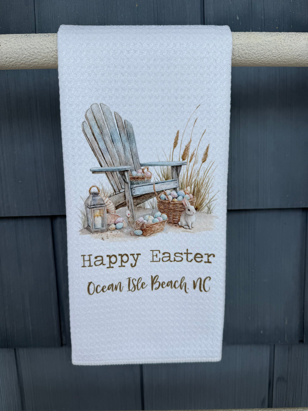 Happy Easter Ocean Isle Beach Waffle Kitchen Towel