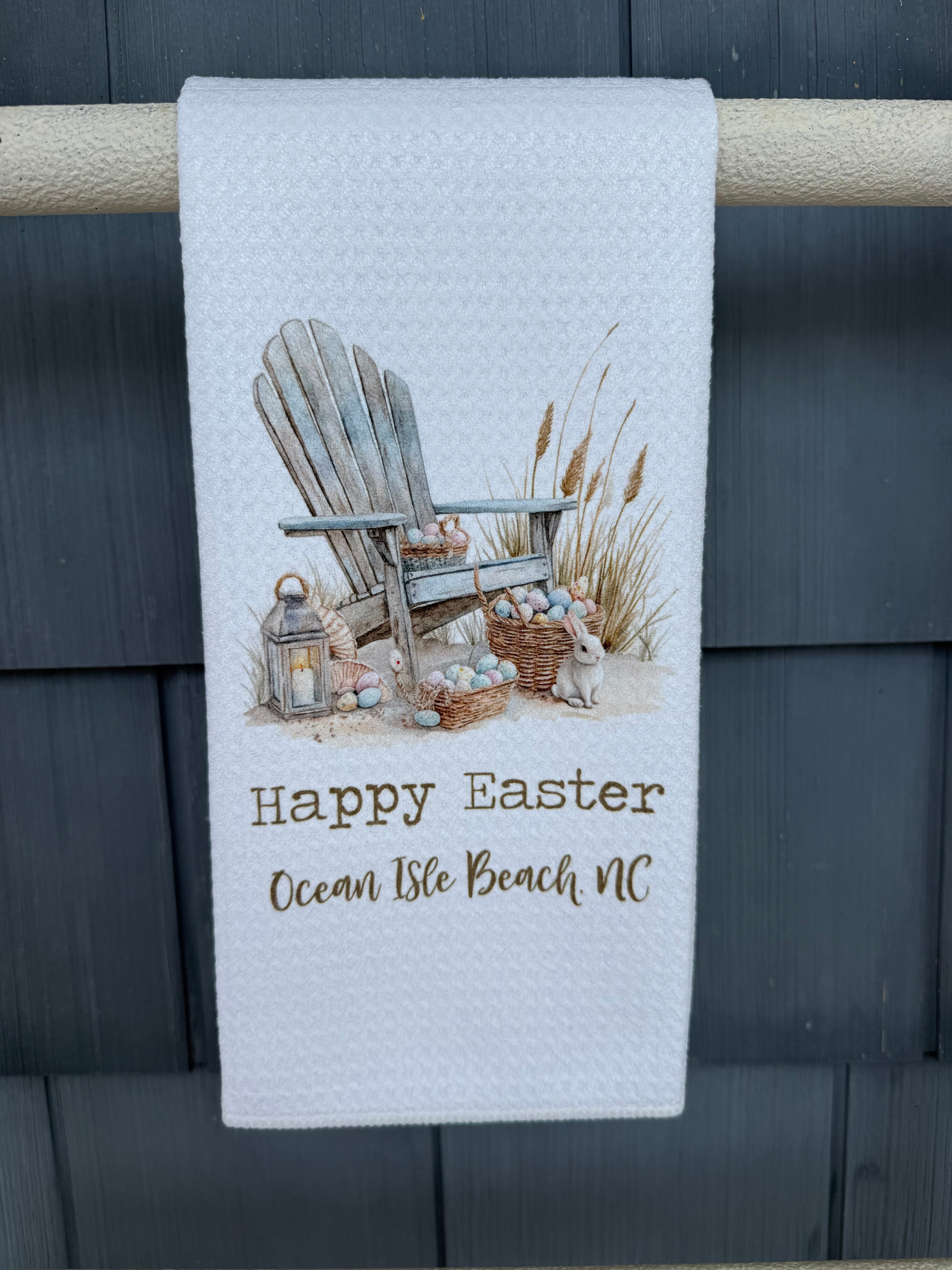 Happy Easter Ocean Isle Beach Waffle Kitchen Towel