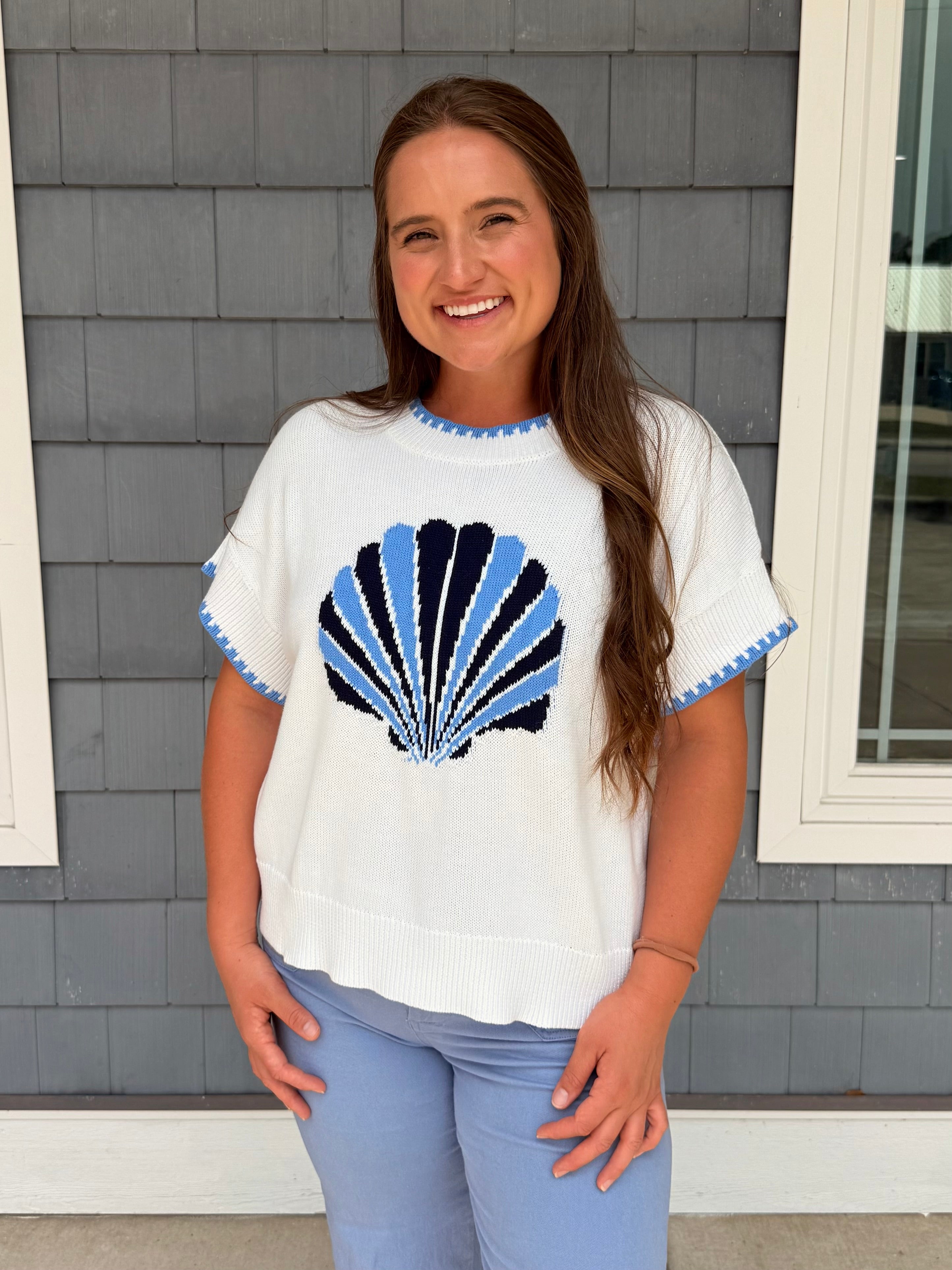 Navy & Blue Off White Shell Sweater Top