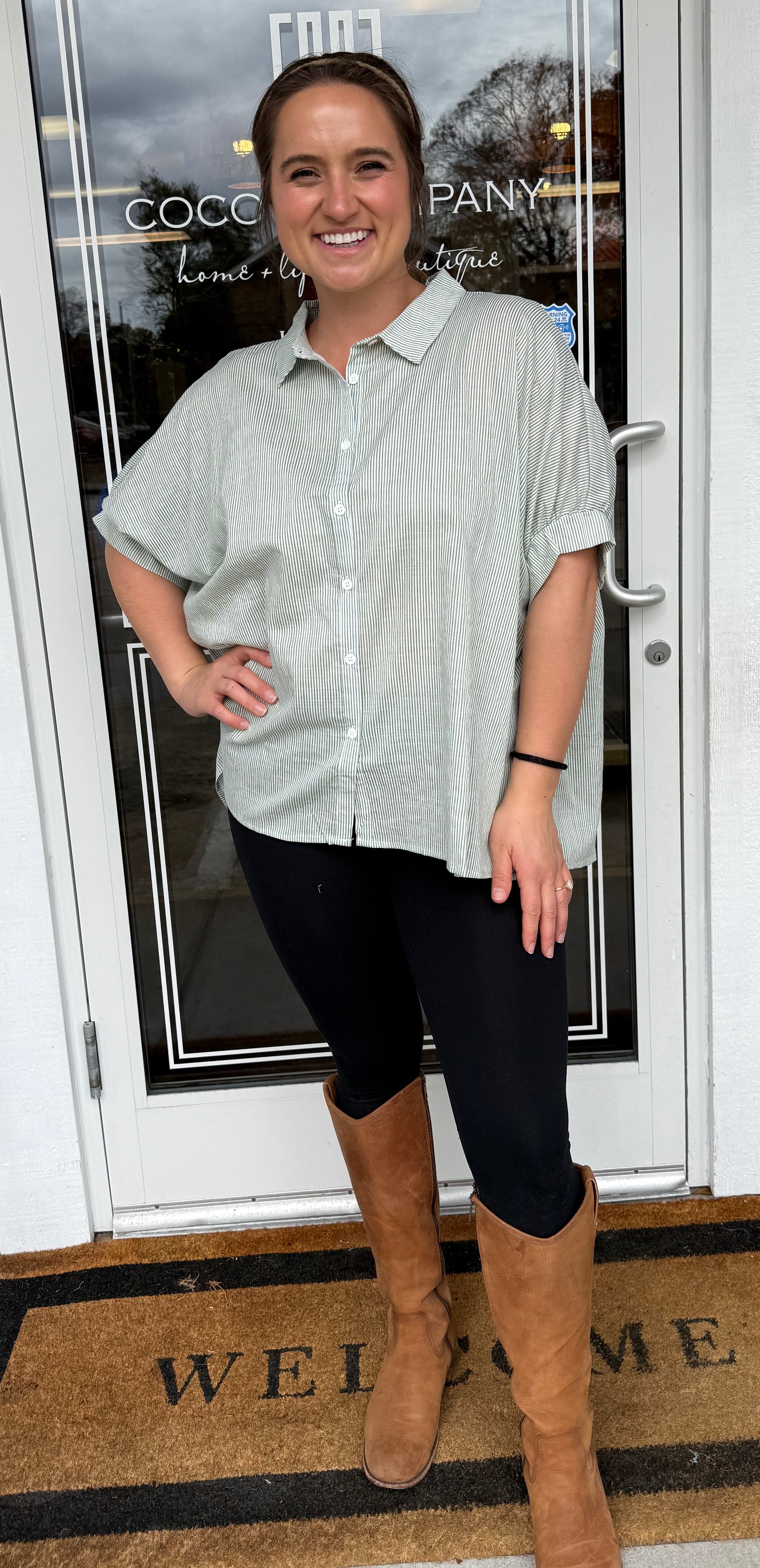 Mint Striped Collared Oversized Button Down