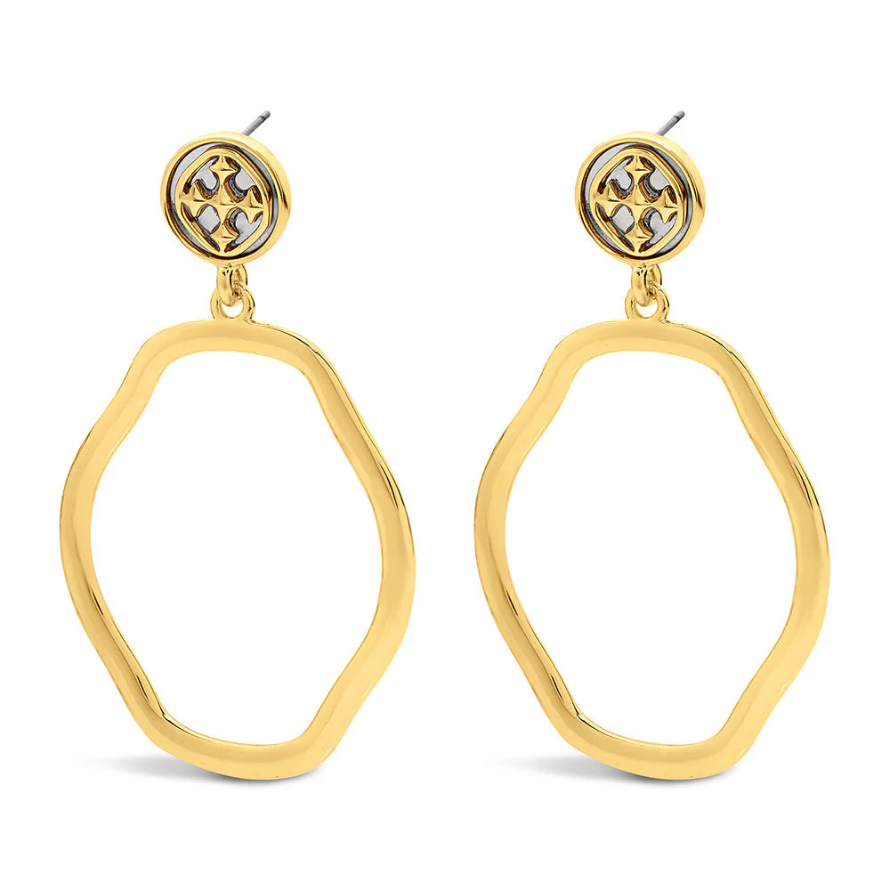 Large Dangle Medallion Earrings 18k Gold Plated