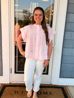 Baby Pink Ruffle Button Up Top