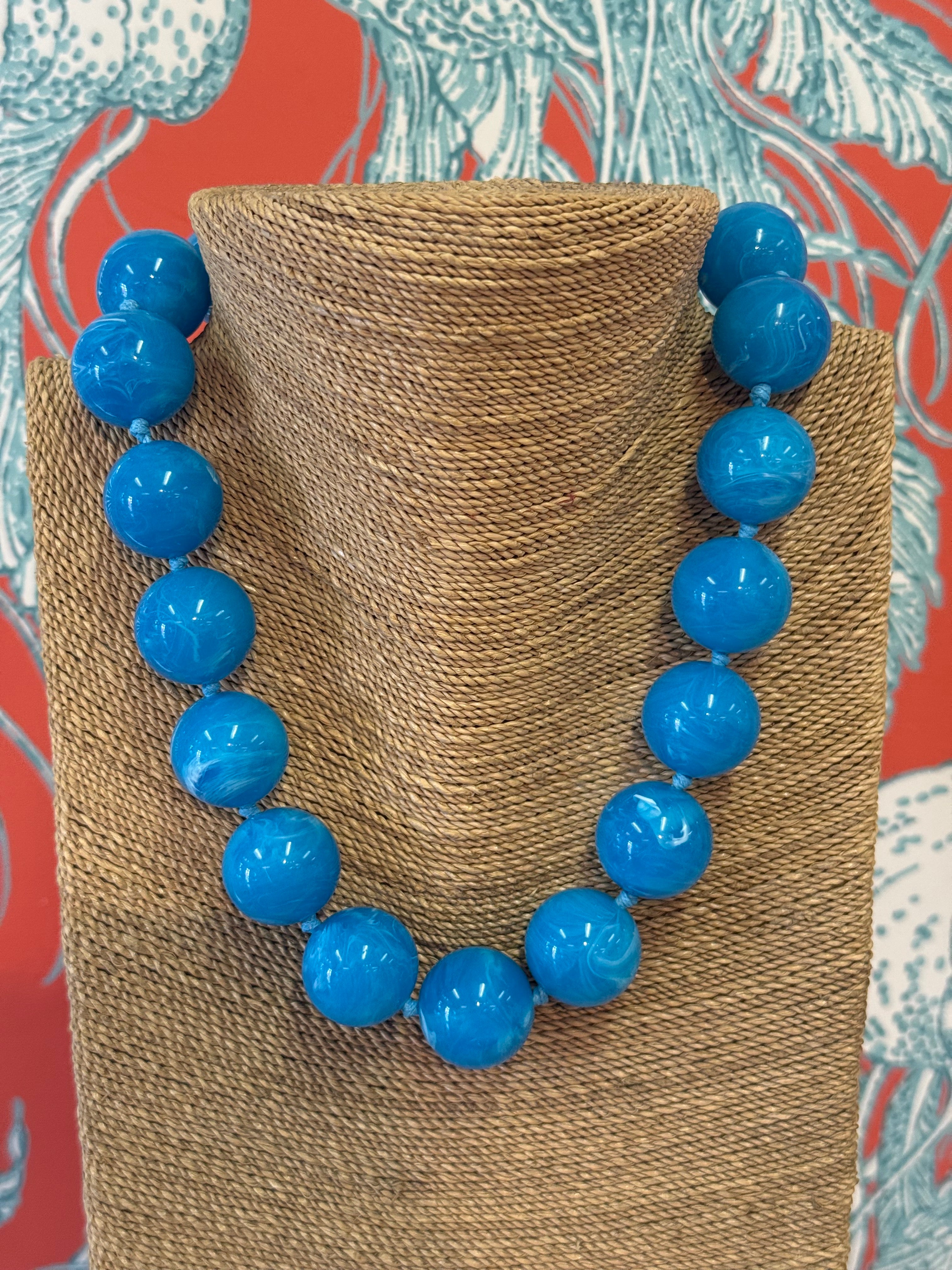 Cobalt Blue Large Marble Beaded Necklace
