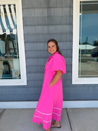 Hot Pink Smocking Chest Midi Dress